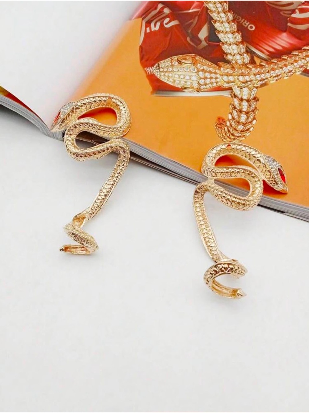 Red Patent Stiletto Heels with Gold Snake Accents - Picture 5 of 5